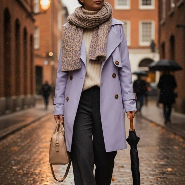 بارانی آستردار ترنج رنگ یاسی