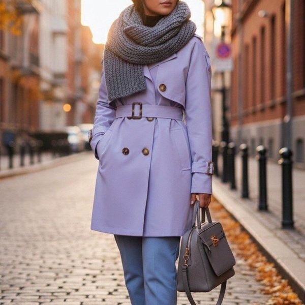 بارانی آستردار ترنج رنگ یاسی