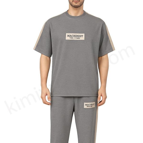 ست تیشرت و شلوار مردانه لانگ ملانژ رنگ زغالی