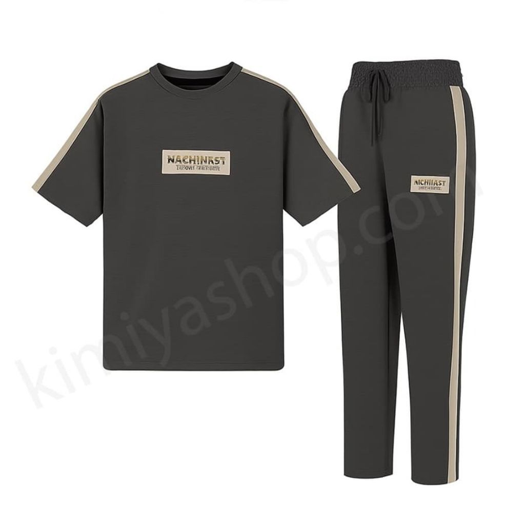 خرید اینترنتی ست تیشرت و شلوار مردانه لانگ ملانژ رنگ زغالی