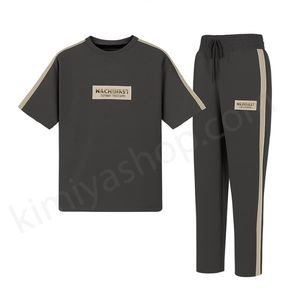 خرید اینترنتی ست تیشرت و شلوار مردانه لانگ ملانژ رنگ زغالی