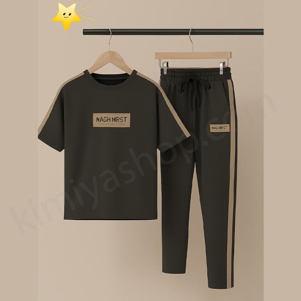 قیمت ست تیشرت و شلوار مردانه لانگ ملانژ رنگ زغالی