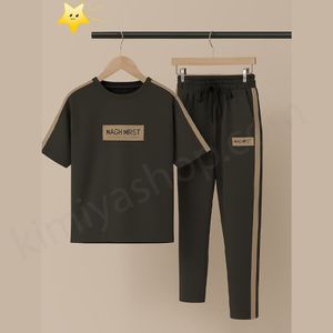 ست تیشرت و شلوار مردانه لانگ ملانژ رنگ زغالی