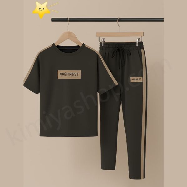 ست تیشرت و شلوار مردانه لانگ ملانژ رنگ زغالی