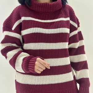 قیمت ارزان بافت زنانه طرح یقه شل راه راه