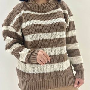 قیمت بافت زنانه طرح یقه شل راه راه