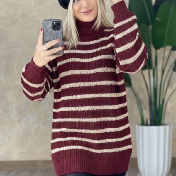 بافت زنانه طرح یقه شل راه راه