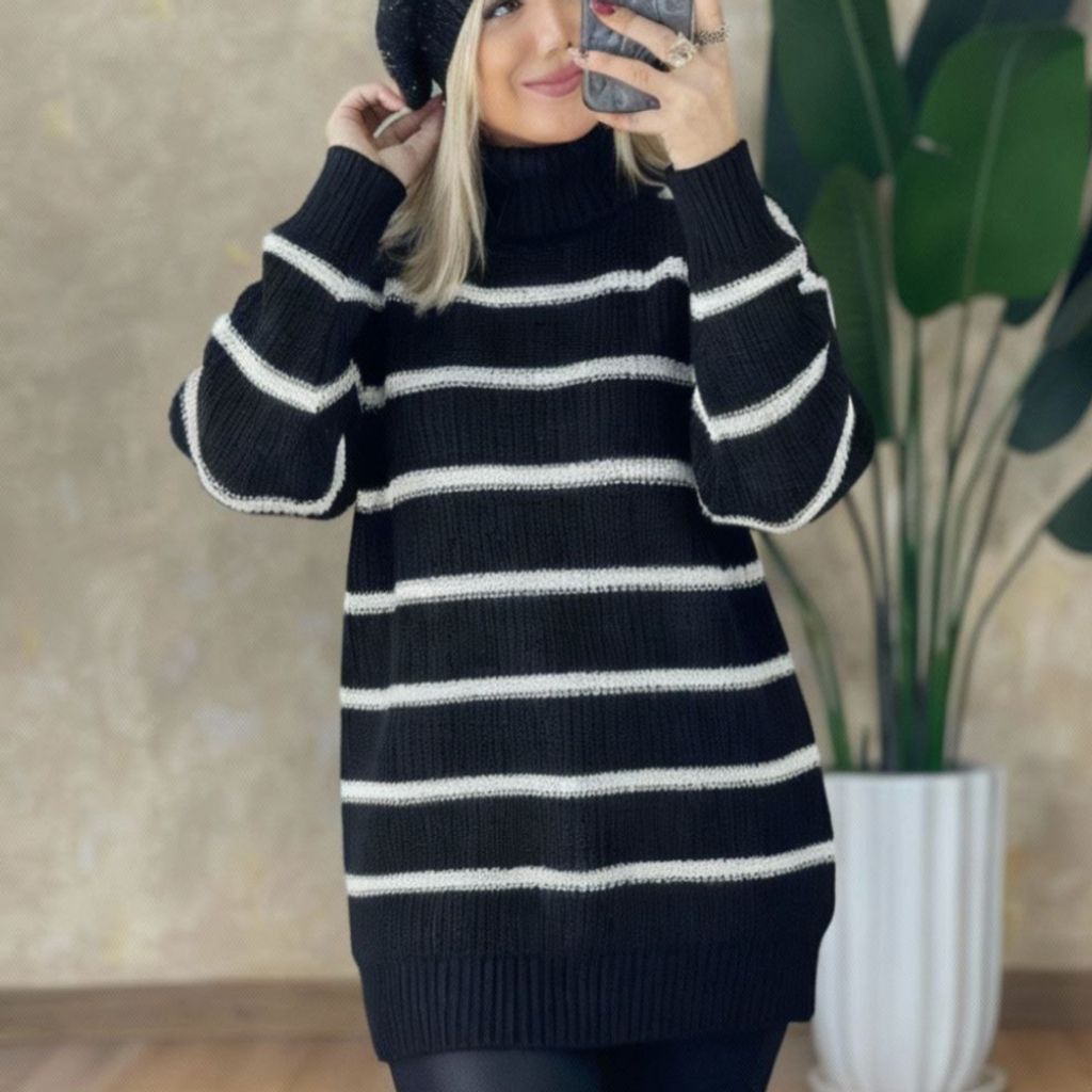 قیمت ارزان بافت زنانه طرح یقه شل راه راه