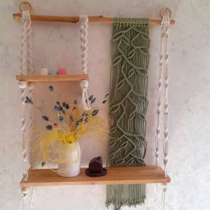 دیوارکوب شلف چوبی مکرومه دکوری طرح امپراطور