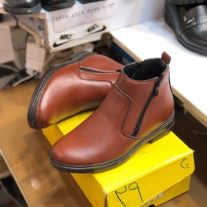 خرید آنلاین کفش نیم بوت چرم مردانه دو زیپ رنگ عسلی