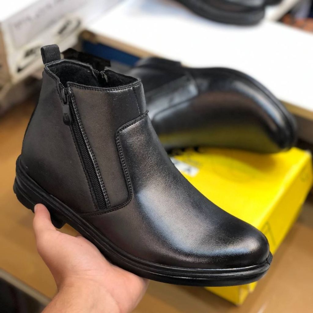 مشخصات کفش نیم بوت چرم مردانه دو زیپ رنگ مشکی