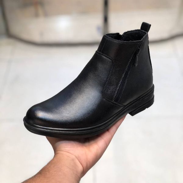 کفش نیم بوت چرم مردانه دو زیپ رنگ مشکی هم