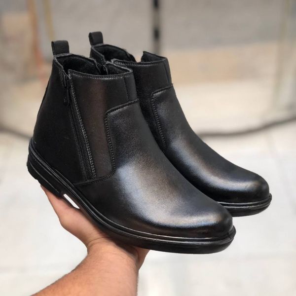 کفش نیم بوت چرم مردانه دو زیپ رنگ مشکی هم