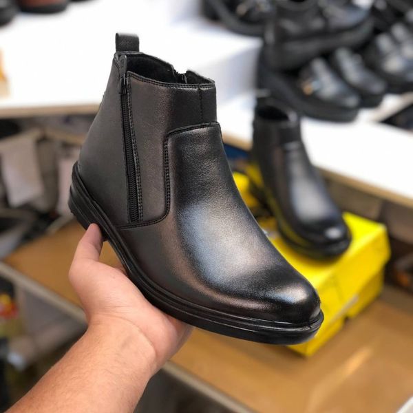 کفش نیم بوت چرم مردانه دو زیپ رنگ مشکی هم