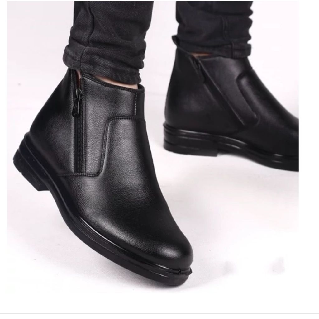 قیمت ارزان کفش نیم بوت چرم مردانه دو زیپ رنگ مشکی