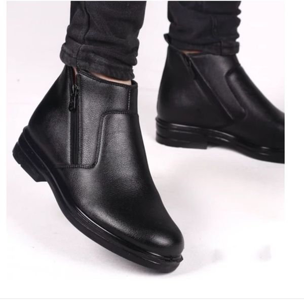 کفش نیم بوت چرم مردانه دو زیپ رنگ مشکی هم