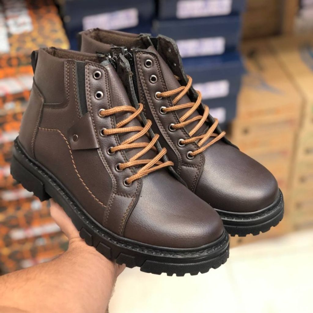 قیمت ارزان کفش نیم بوت چرم مردانه مدل لیون رنگ سوخته