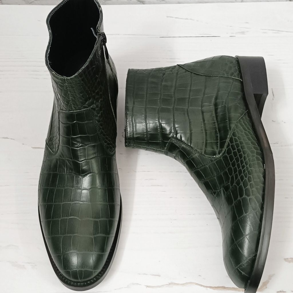 فروش اینترنتی نیم بوت مردانه مجلسی چرم طبیعی آلپاین کروکودیلی یشمی