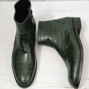 فروش اینترنتی نیم بوت مردانه مجلسی چرم طبیعی آلپاین کروکودیلی یشمی