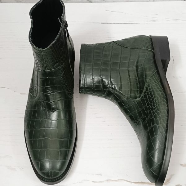 نیم بوت مردانه مجلسی چرم طبیعی آلپاین کروکودیلی یشمی
