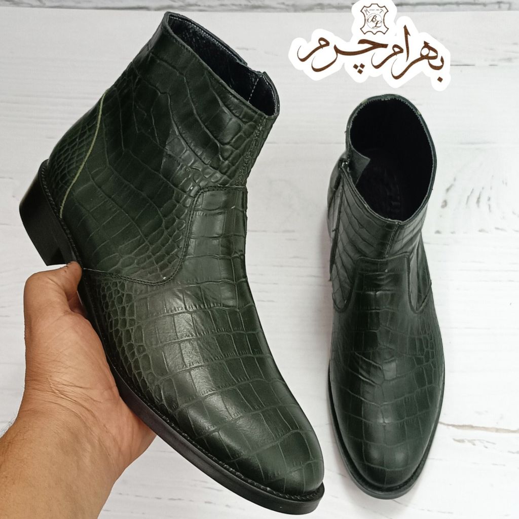 خرید اینترنتی نیم بوت مردانه مجلسی چرم طبیعی آلپاین کروکودیلی یشمی