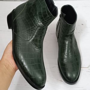 قیمت نیم بوت مردانه مجلسی چرم طبیعی آلپاین کروکودیلی یشمی