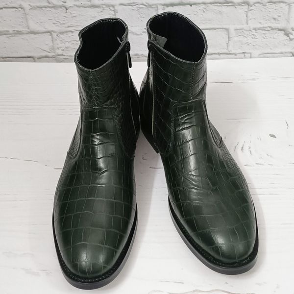 نیم بوت مردانه مجلسی چرم طبیعی آلپاین کروکودیلی یشمی