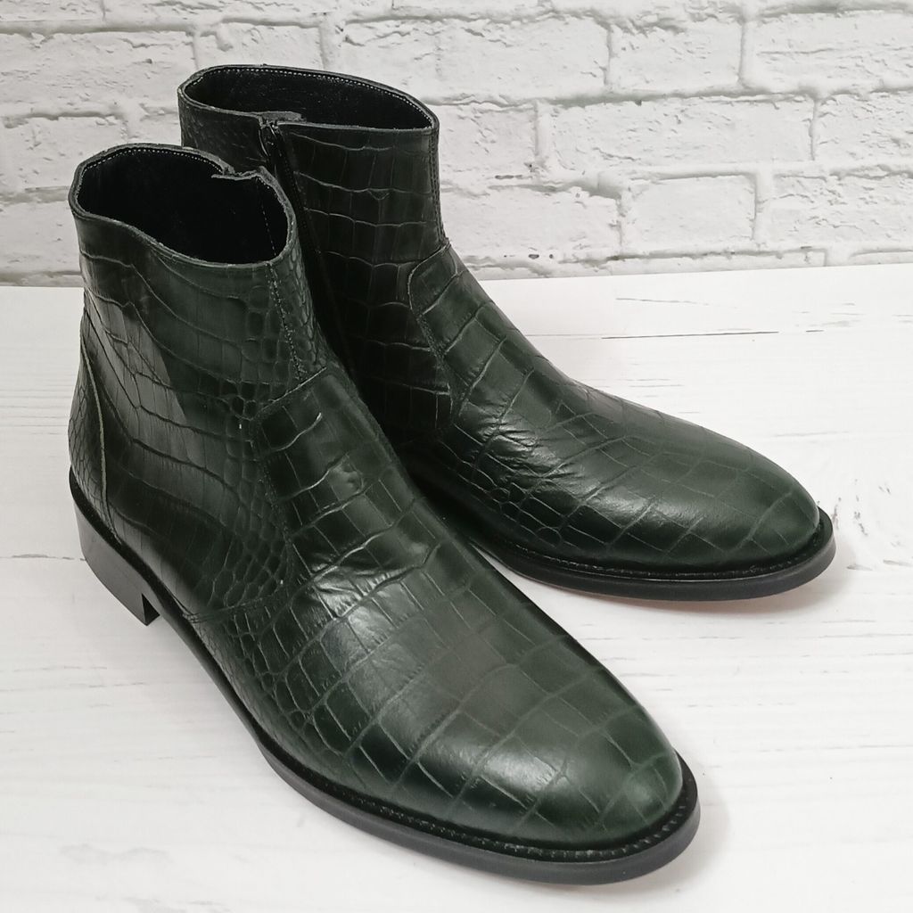 خرید آنلاین نیم بوت مردانه مجلسی چرم طبیعی آلپاین کروکودیلی یشمی