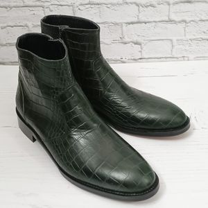 خرید آنلاین نیم بوت مردانه مجلسی چرم طبیعی آلپاین کروکودیلی یشمی