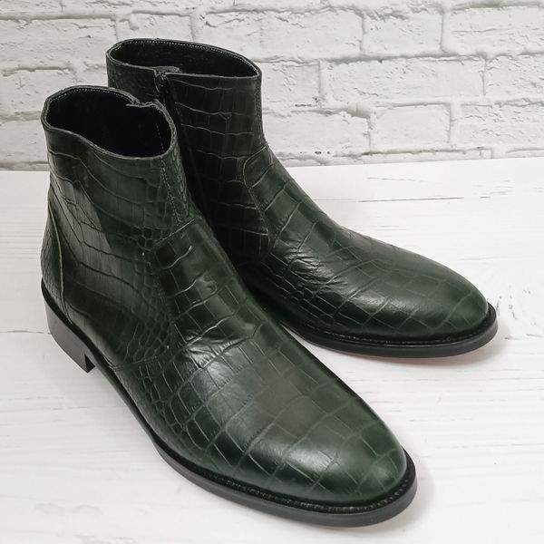 نیم بوت مردانه مجلسی چرم طبیعی آلپاین کروکودیلی یشمی