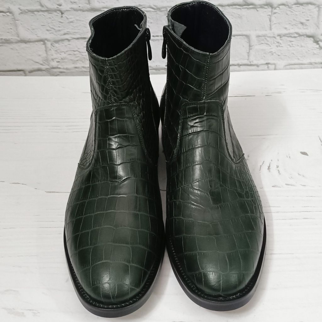 خرید آنلاین نیم بوت مردانه مجلسی چرم طبیعی آلپاین کروکودیلی یشمی