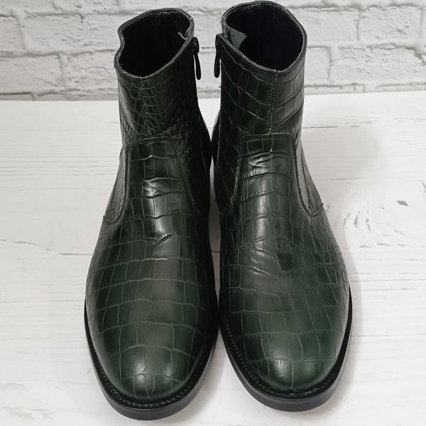 نیم بوت مردانه مجلسی چرم طبیعی آلپاین کروکودیلی یشمی