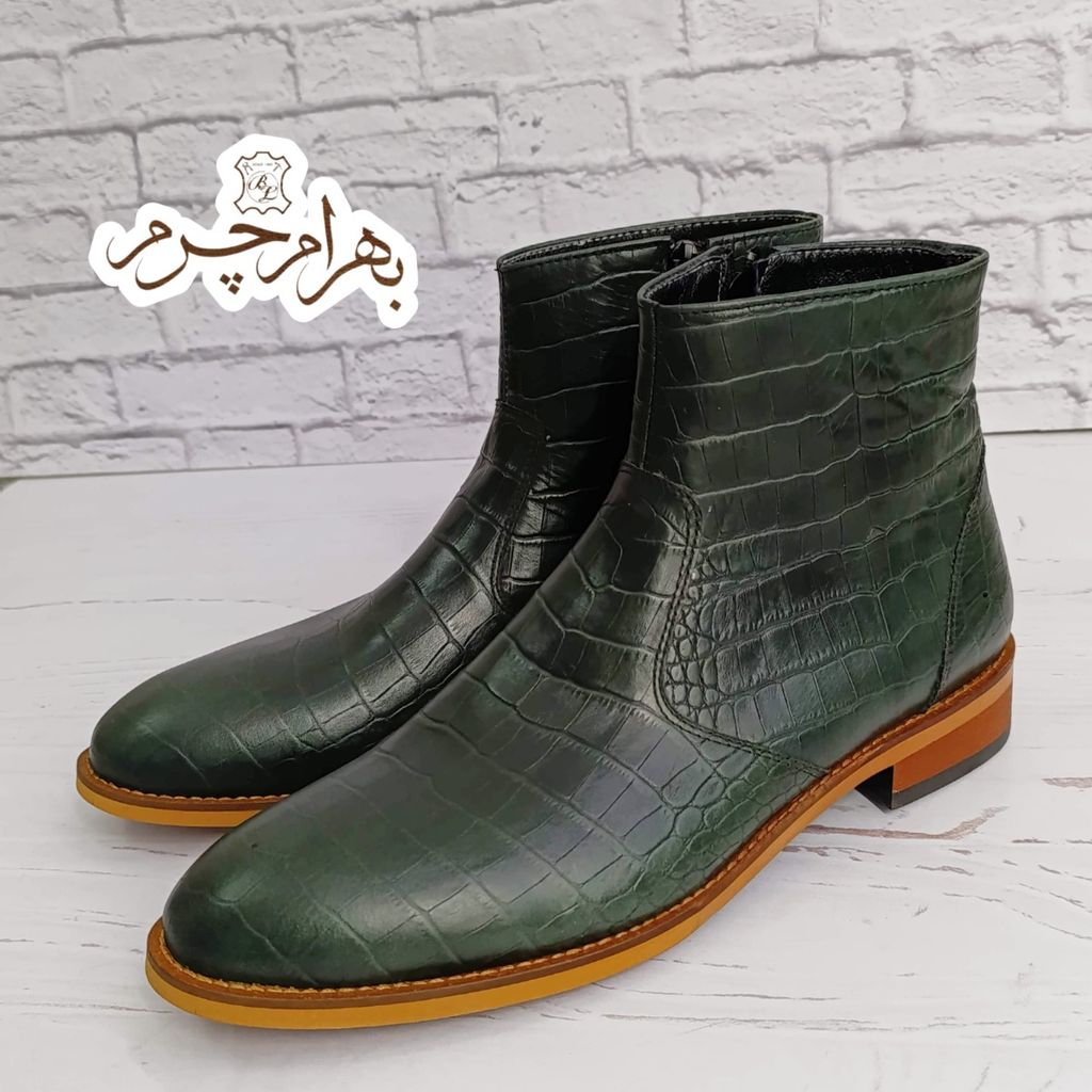 خرید اینترنتی نیم بوت مردانه مجلسی چرم طبیعی آلپاین کروکودیلی یشمی