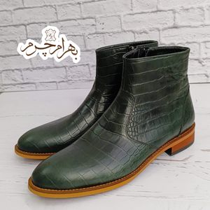نیم بوت مردانه مجلسی چرم طبیعی آلپاین کروکودیلی یشمی