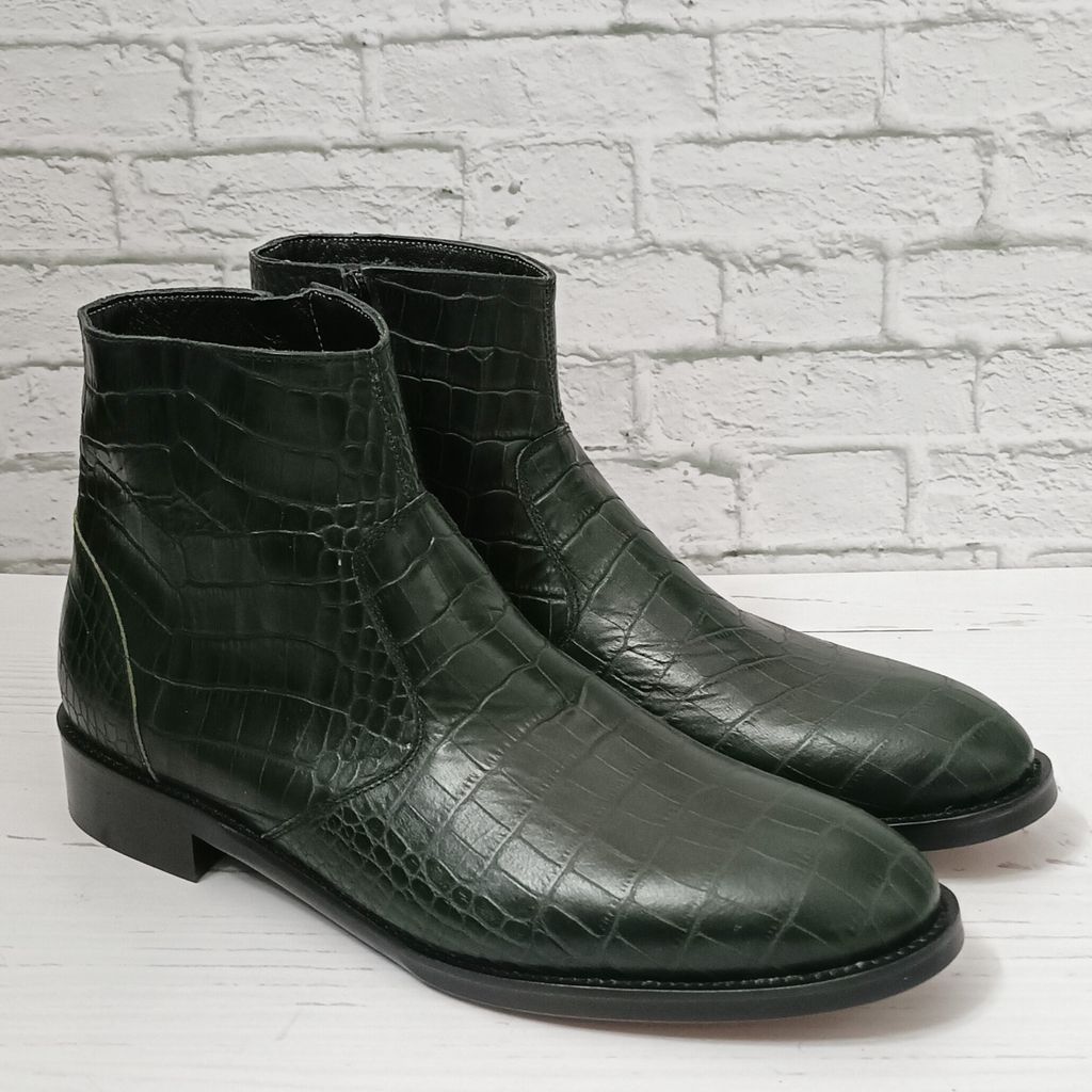 مشخصات نیم بوت مردانه مجلسی چرم طبیعی آلپاین کروکودیلی یشمی