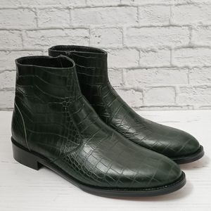 مشخصات نیم بوت مردانه مجلسی چرم طبیعی آلپاین کروکودیلی یشمی