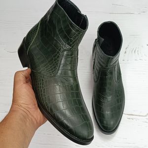 مشخصات نیم بوت مردانه مجلسی چرم طبیعی آلپاین کروکودیلی یشمی