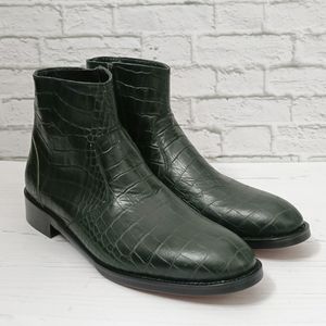 خرید آنلاین نیم بوت مردانه مجلسی چرم طبیعی آلپاین کروکودیلی یشمی