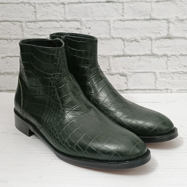 نیم بوت مردانه مجلسی چرم طبیعی آلپاین کروکودیلی یشمی