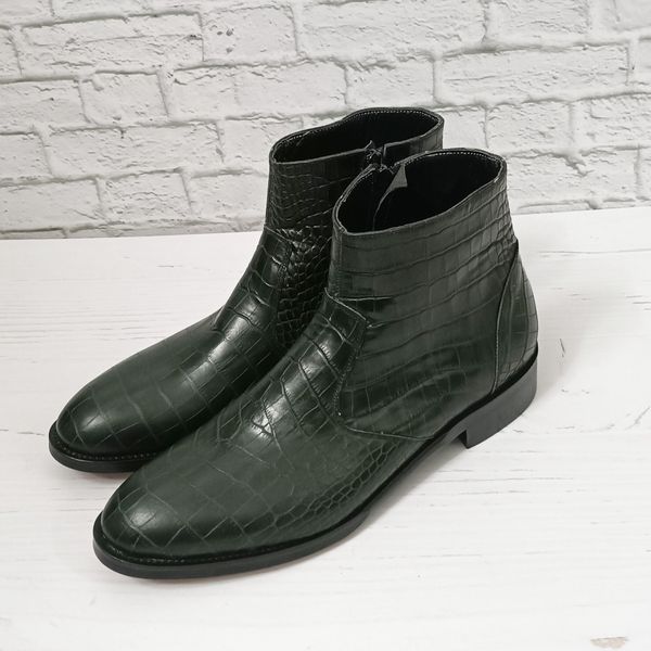 نیم بوت مردانه مجلسی چرم طبیعی آلپاین کروکودیلی یشمی