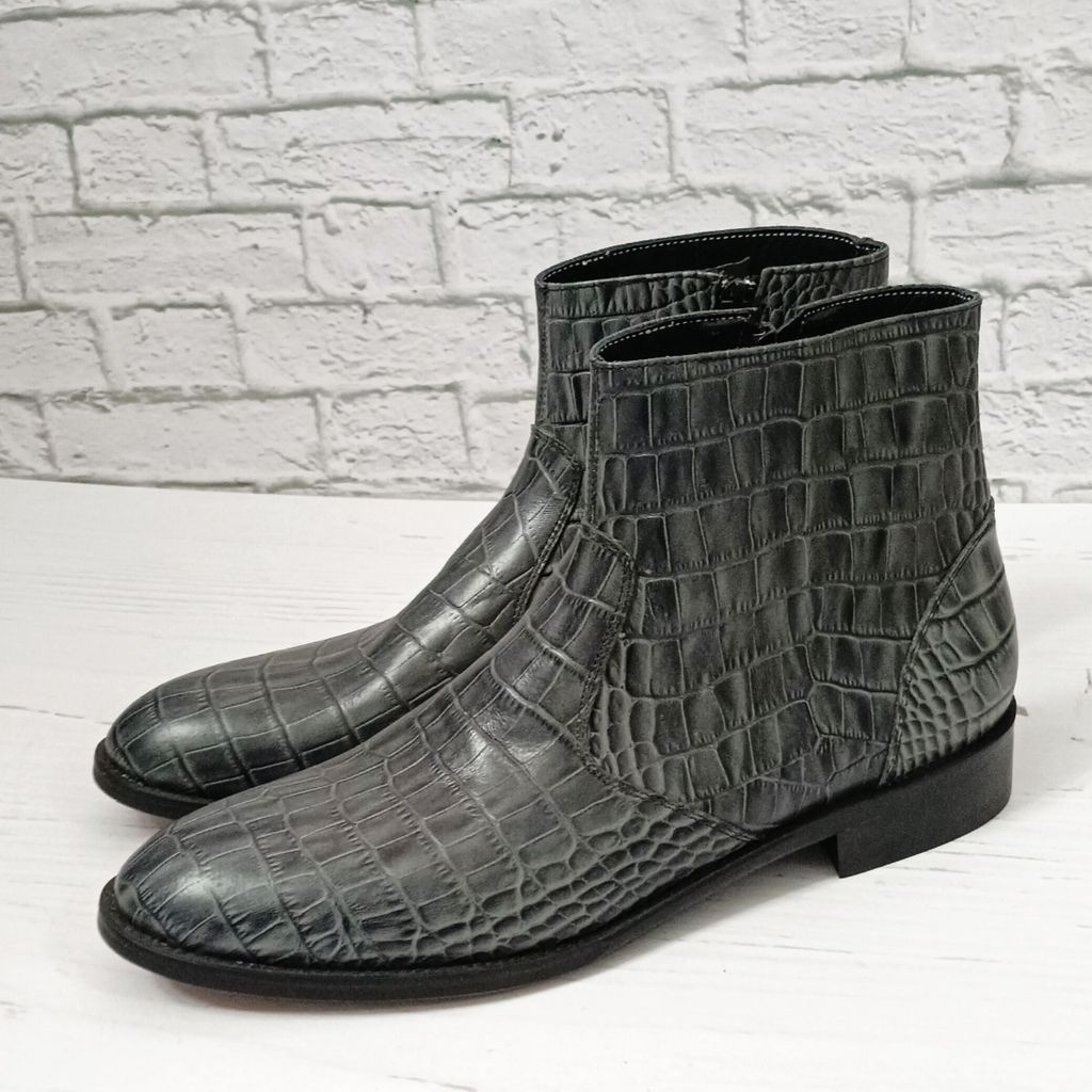مشخصات نیم بوت مردانه مجلسی چرم طبیعی دستدوز آلپاین کروکودیلی طوسی