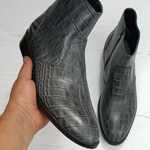 قیمت ارزان نیم بوت مردانه مجلسی چرم طبیعی دستدوز آلپاین کروکودیلی طوسی