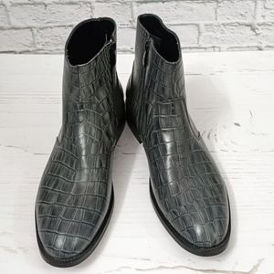 قیمت ارزان نیم بوت مردانه مجلسی چرم طبیعی دستدوز آلپاین کروکودیلی طوسی