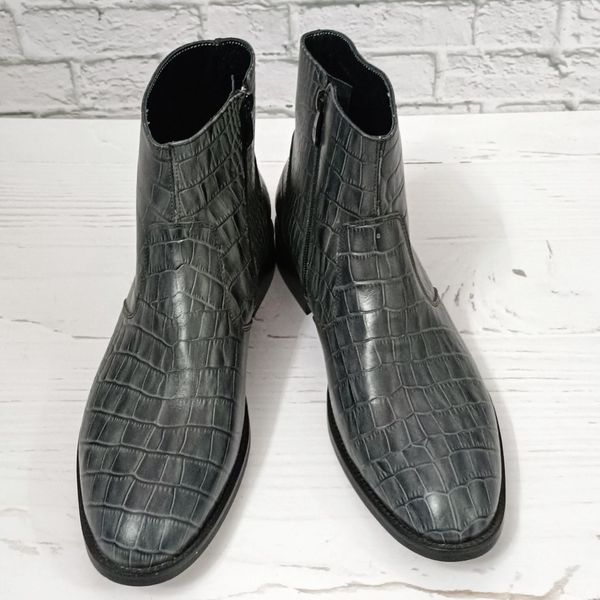 نیم بوت مردانه مجلسی چرم طبیعی دستدوز آلپاین کروکودیلی طوسی