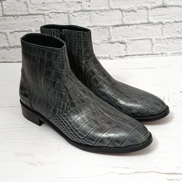 نیم بوت مردانه مجلسی چرم طبیعی دستدوز آلپاین کروکودیلی طوسی