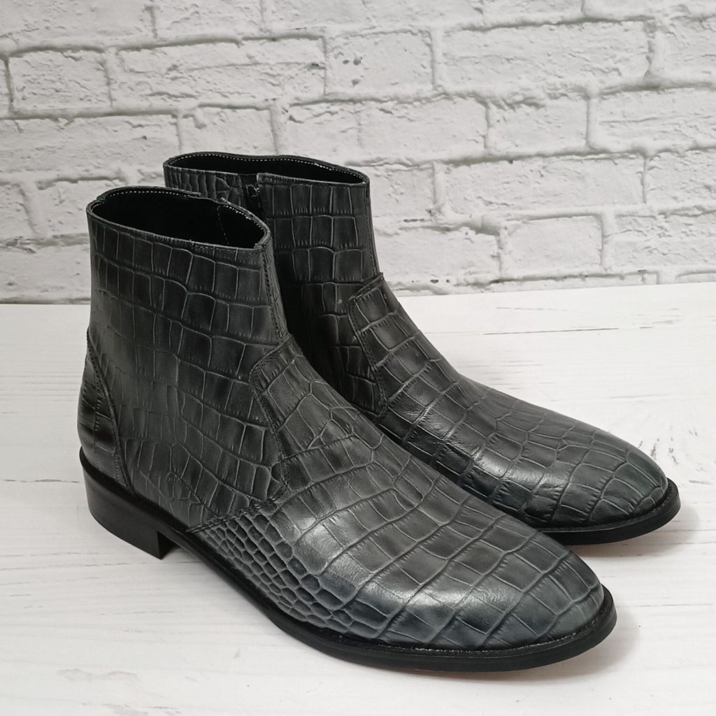 قیمت ارزان نیم بوت مردانه مجلسی چرم طبیعی دستدوز آلپاین کروکودیلی طوسی