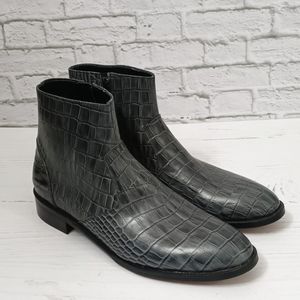 قیمت ارزان نیم بوت مردانه مجلسی چرم طبیعی دستدوز آلپاین کروکودیلی طوسی