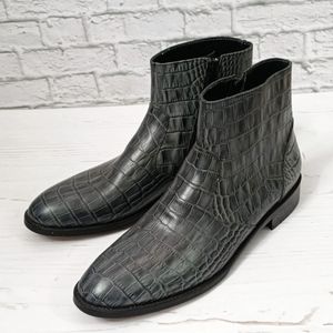 خرید انلاین نیم بوت مردانه مجلسی چرم طبیعی دستدوز آلپاین کروکودیلی طوسی