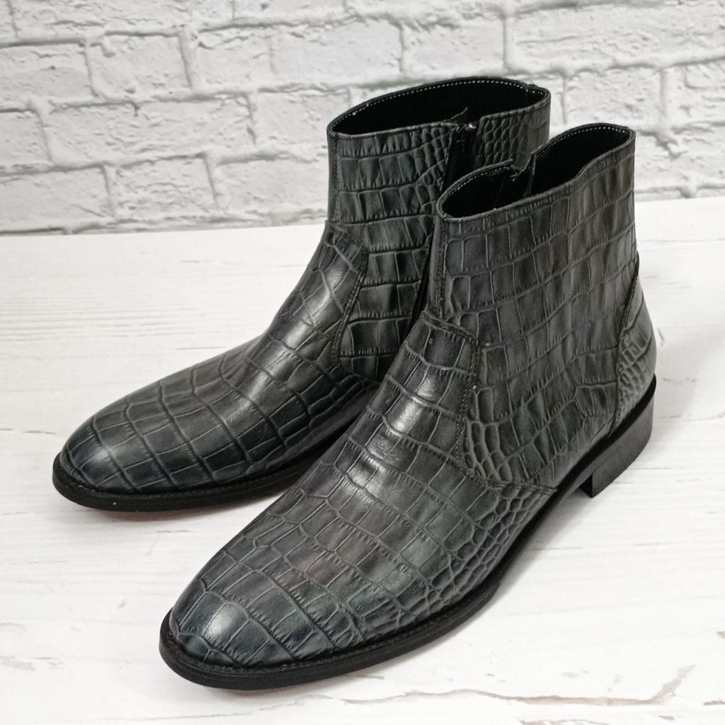 مشخصات نیم بوت مردانه مجلسی چرم طبیعی دستدوز آلپاین کروکودیلی طوسی