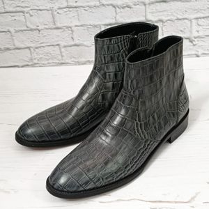 مشخصات نیم بوت مردانه مجلسی چرم طبیعی دستدوز آلپاین کروکودیلی طوسی